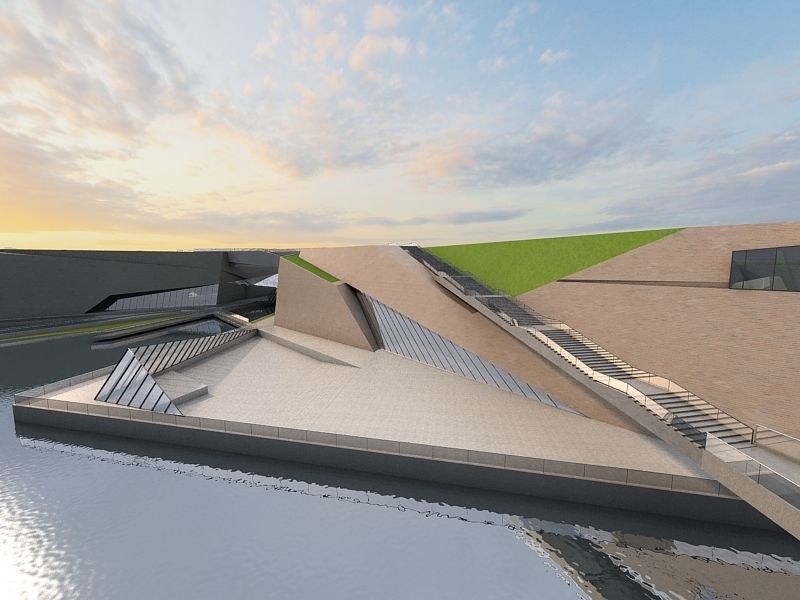 Museum futuristic building in desert 3D model_15