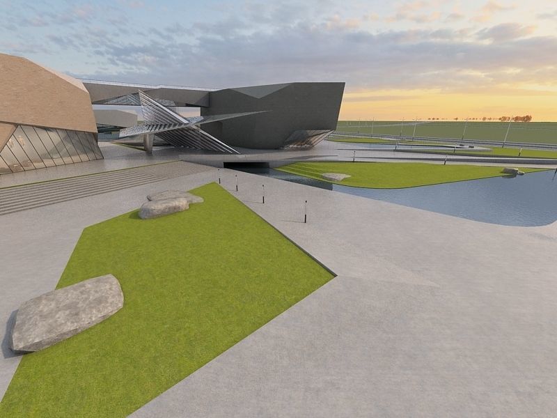 Museum futuristic building in desert 3D model_19