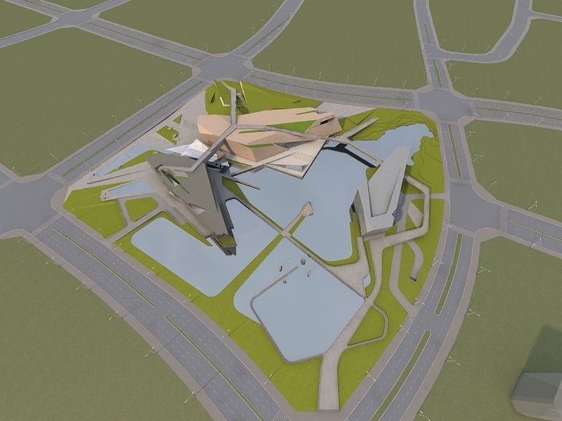 Museum futuristic building in desert 3D model_6