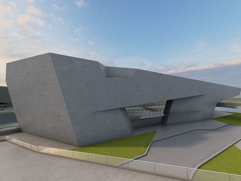 Museum futuristic building in desert 3D model_17