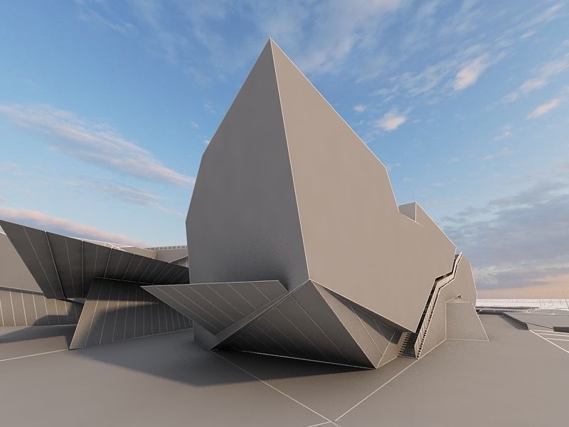 Museum futuristic building in desert 3D model_26