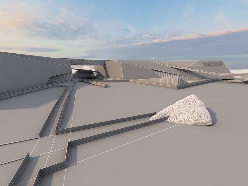 Museum futuristic building in desert 3D model_28