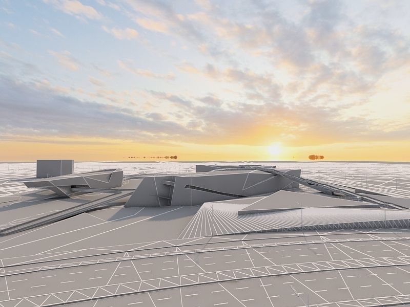 Museum futuristic building in desert 3D model_23