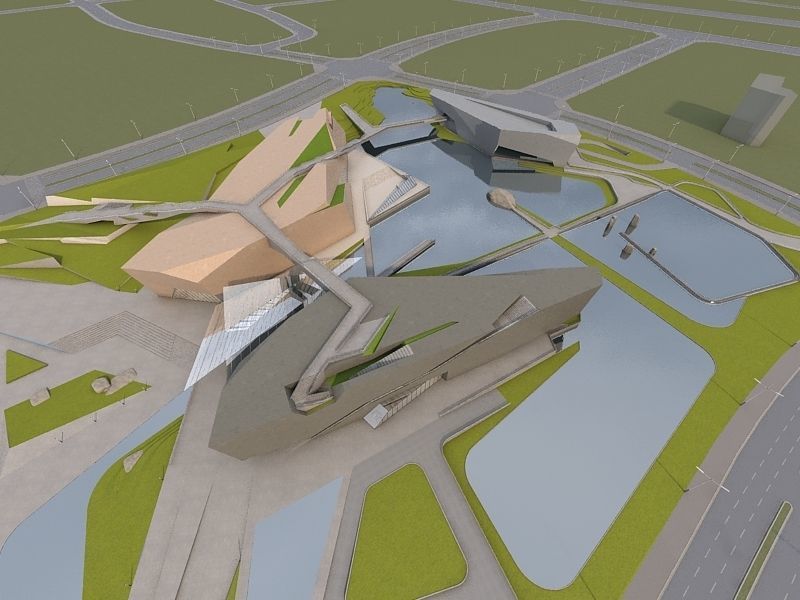 Museum futuristic building in desert 3D model_7