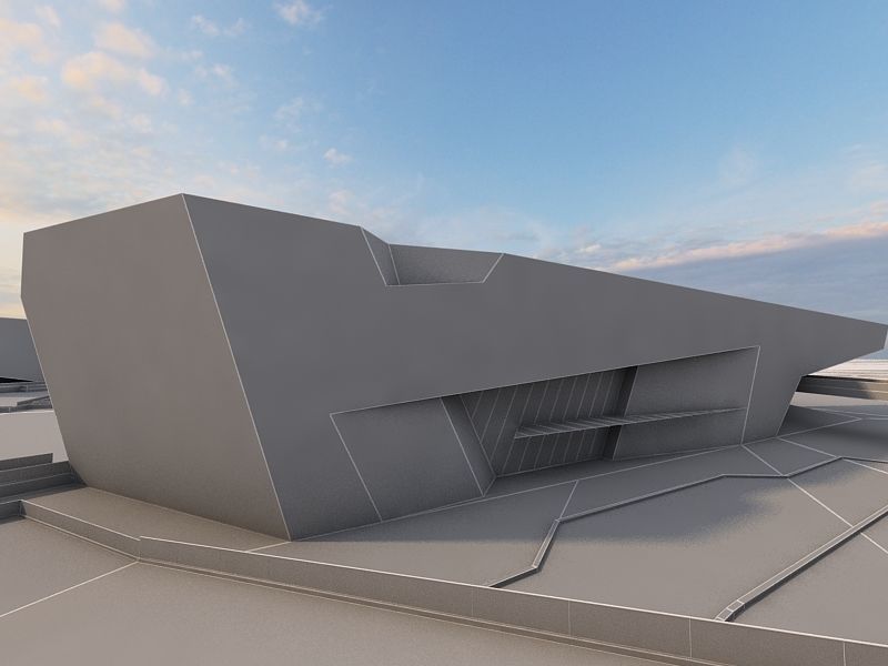 Museum futuristic building in desert 3D model_30