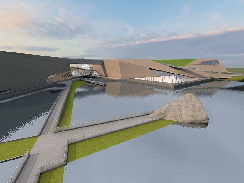 Museum futuristic building in desert 3D model_12