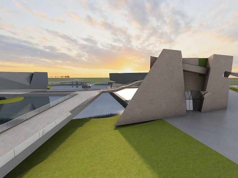 Museum futuristic building in desert 3D model_13