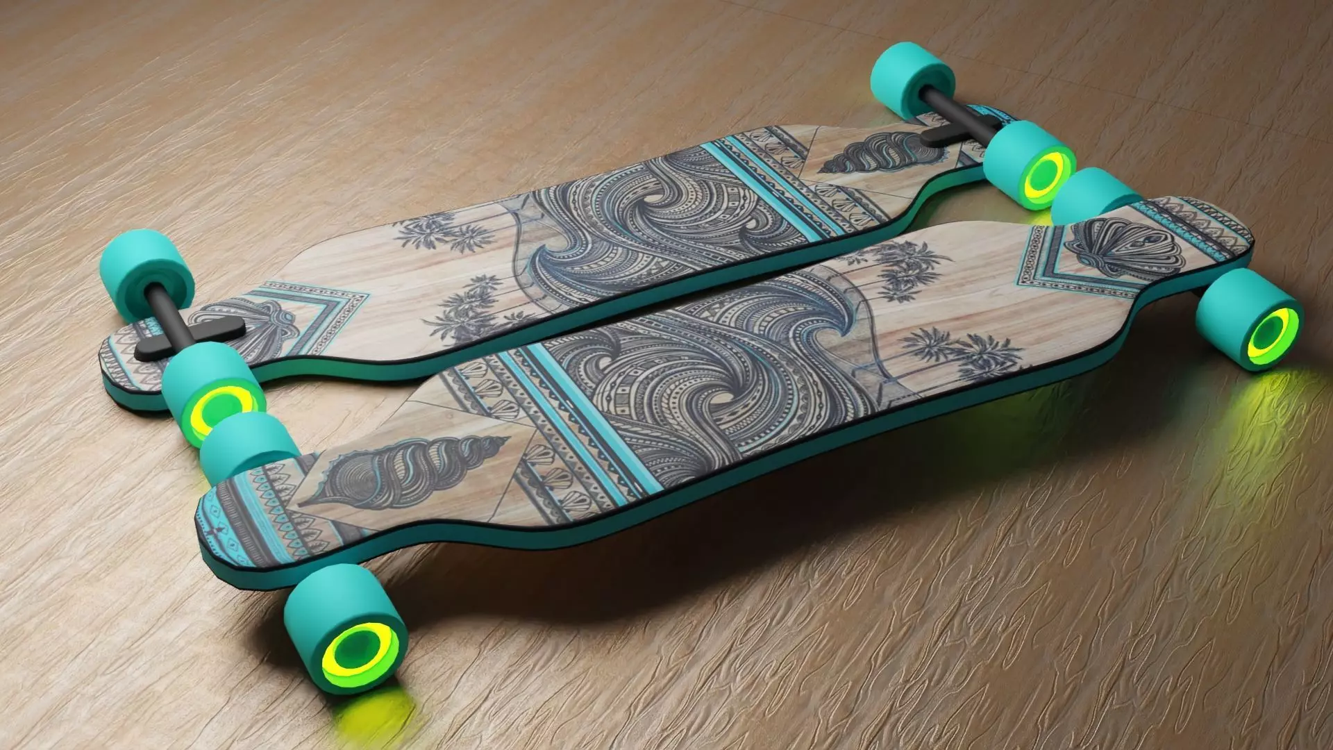 Skateboard hawaiian longboard Low-poly 3D model