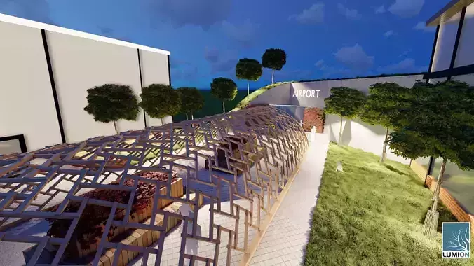 Pavilion 3D Model outdoor area with wooden structure