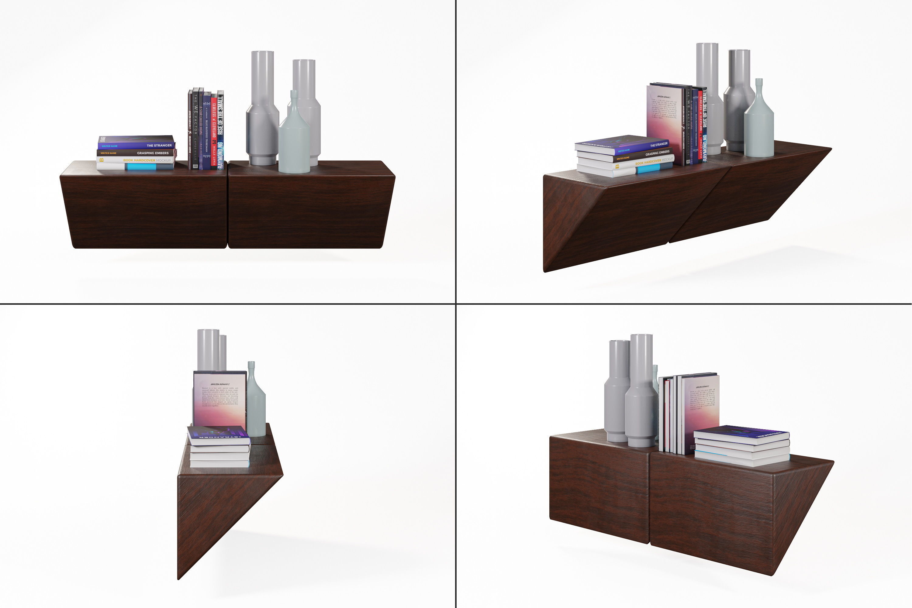Shelf with books and vases 3D model_1