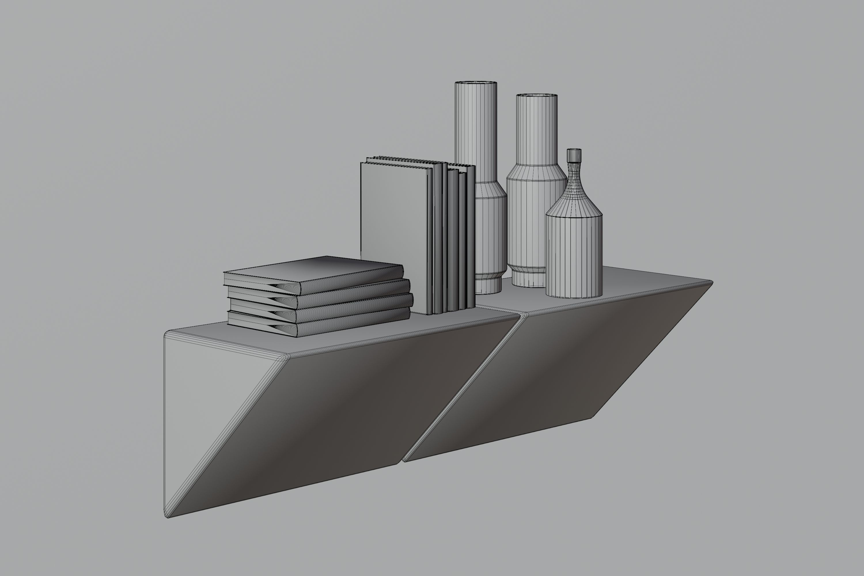 Shelf with books and vases 3D model_4