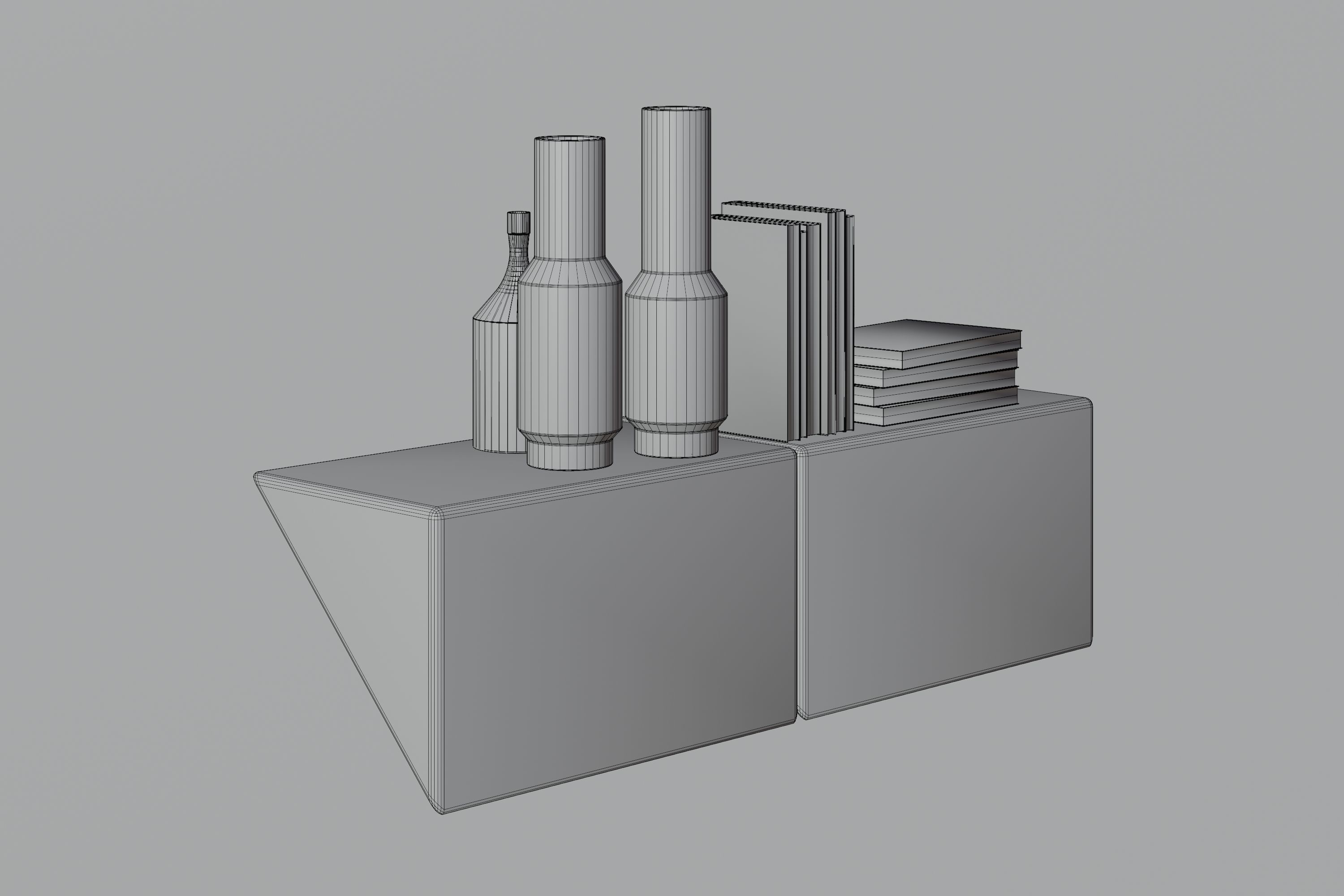 Shelf with books and vases 3D model_12