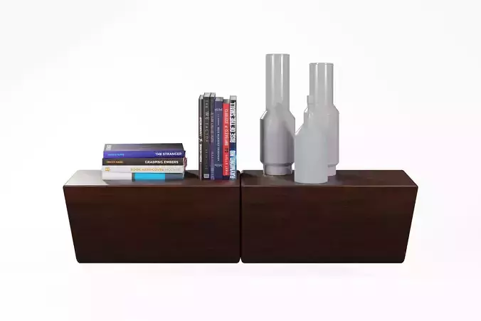 Shelf with books and vases 3D model