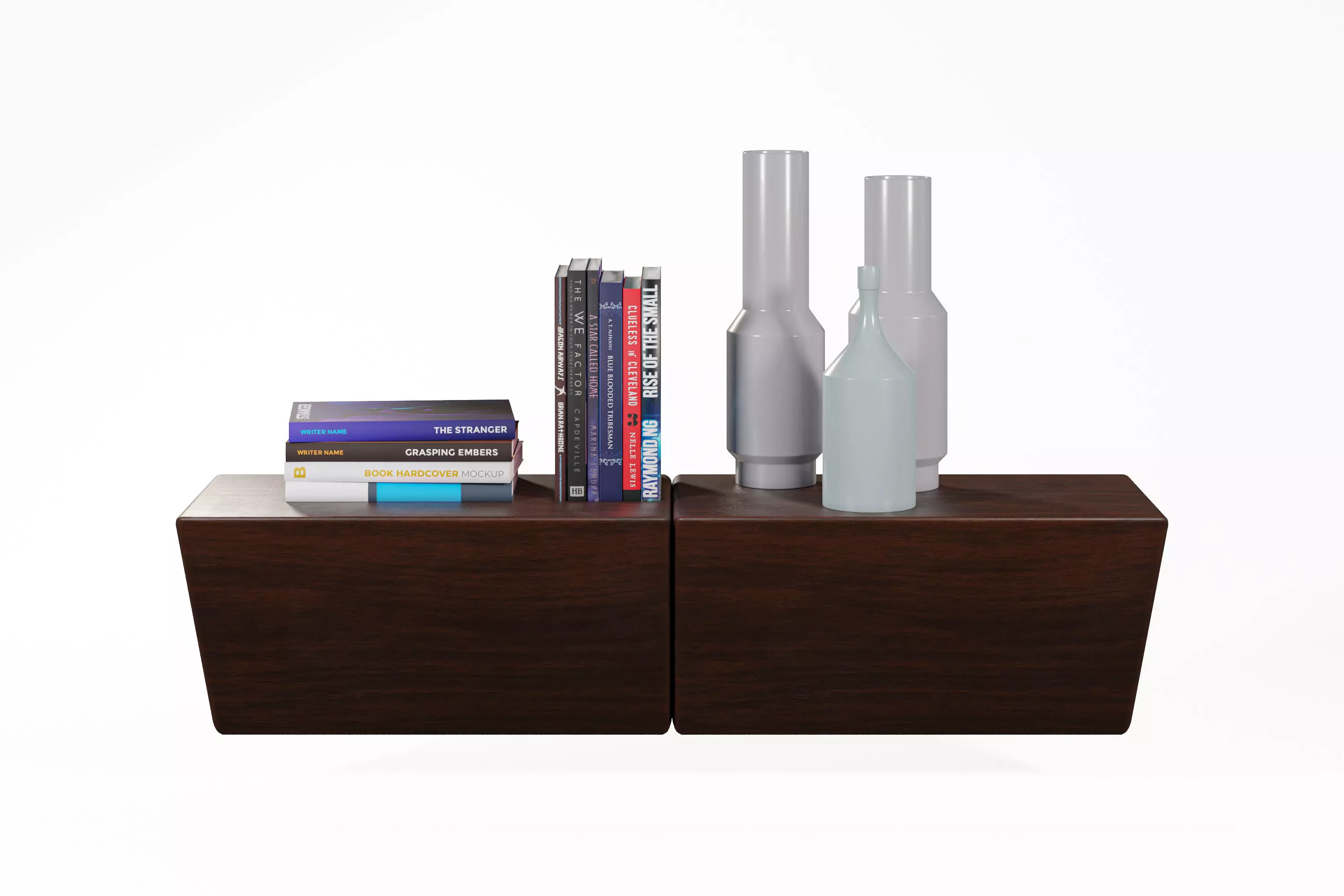 Shelf with books and vases 3D model_0