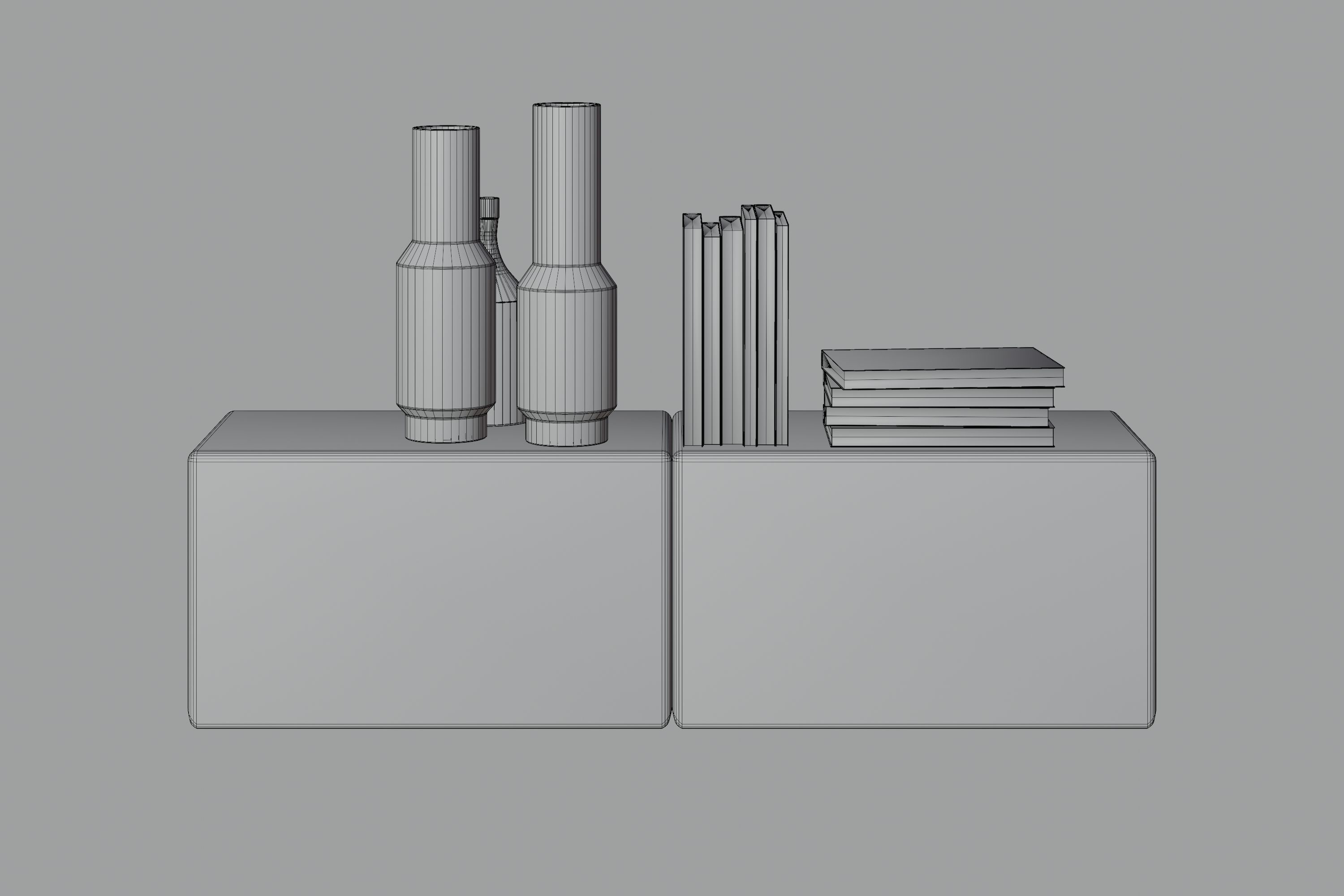 Shelf with books and vases 3D model_10