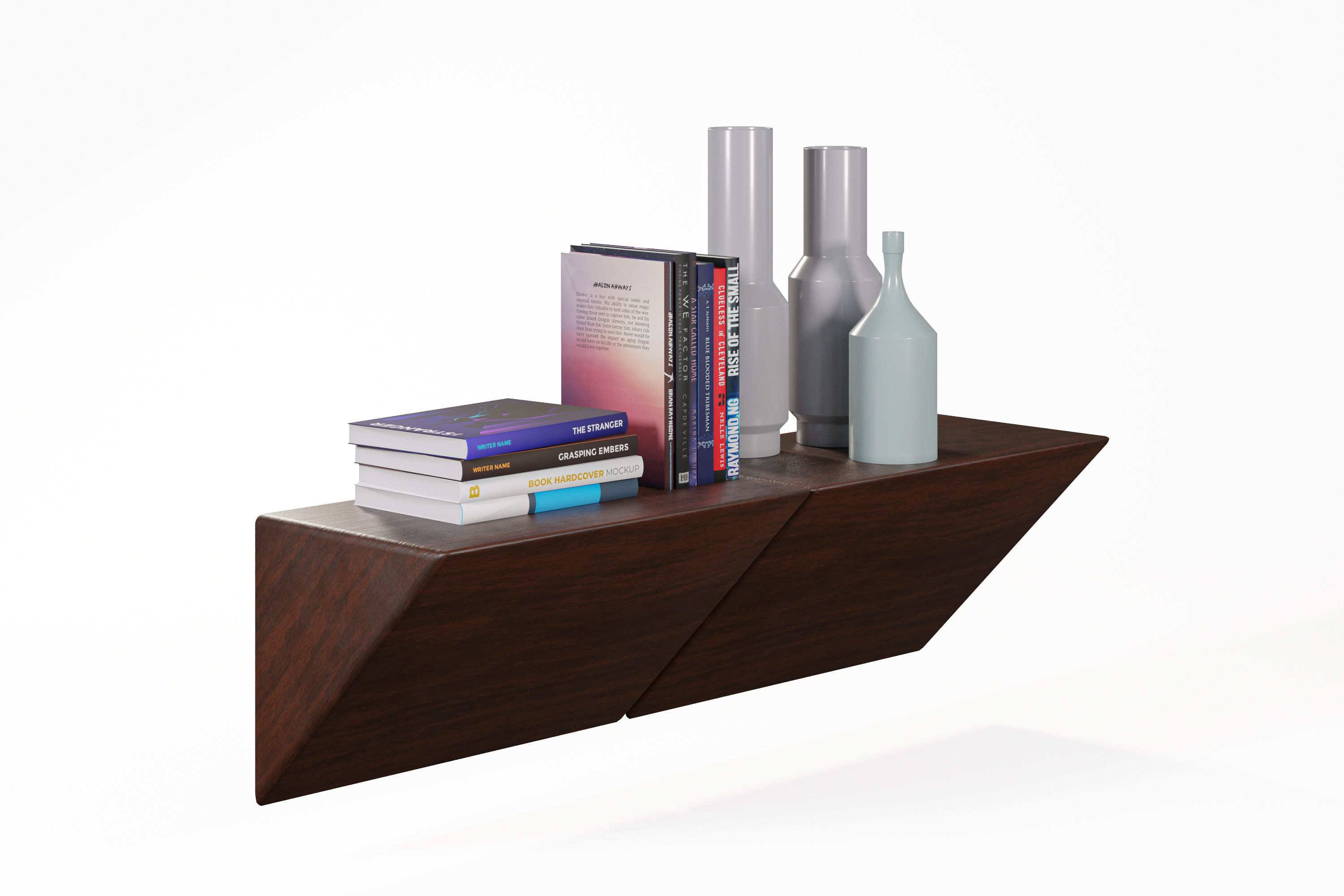Shelf with books and vases 3D model_3