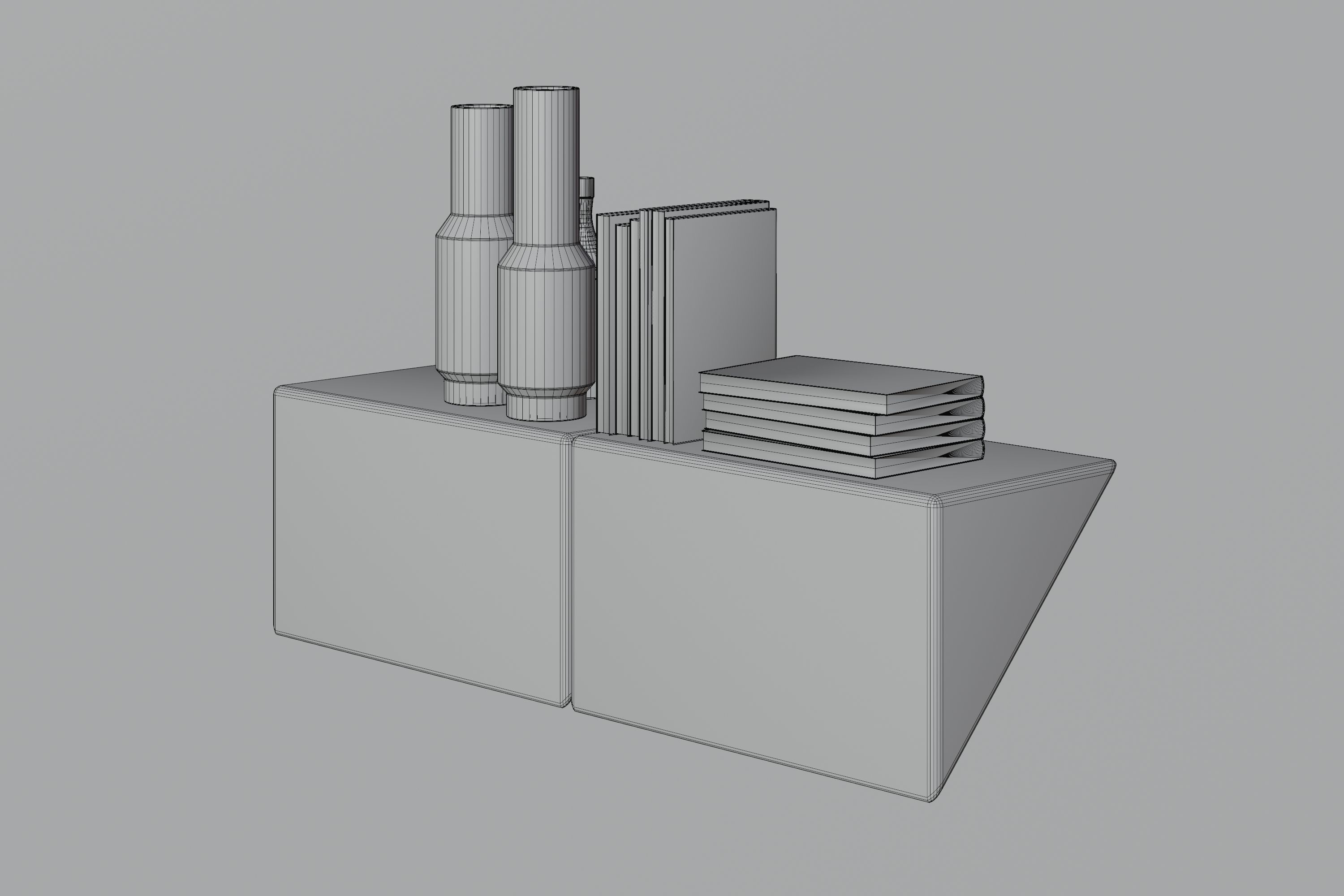Shelf with books and vases 3D model_8