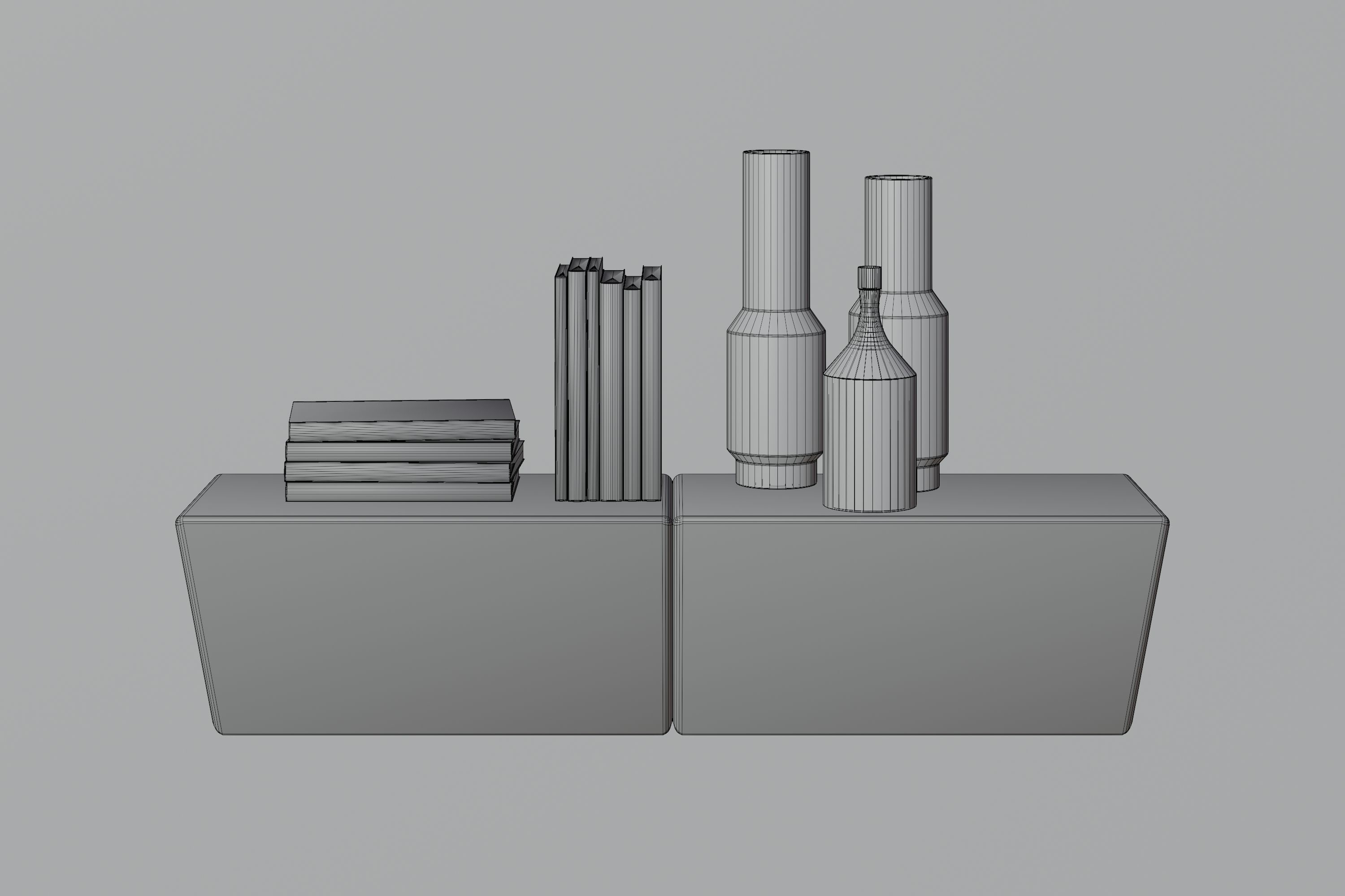 Shelf with books and vases 3D model_2