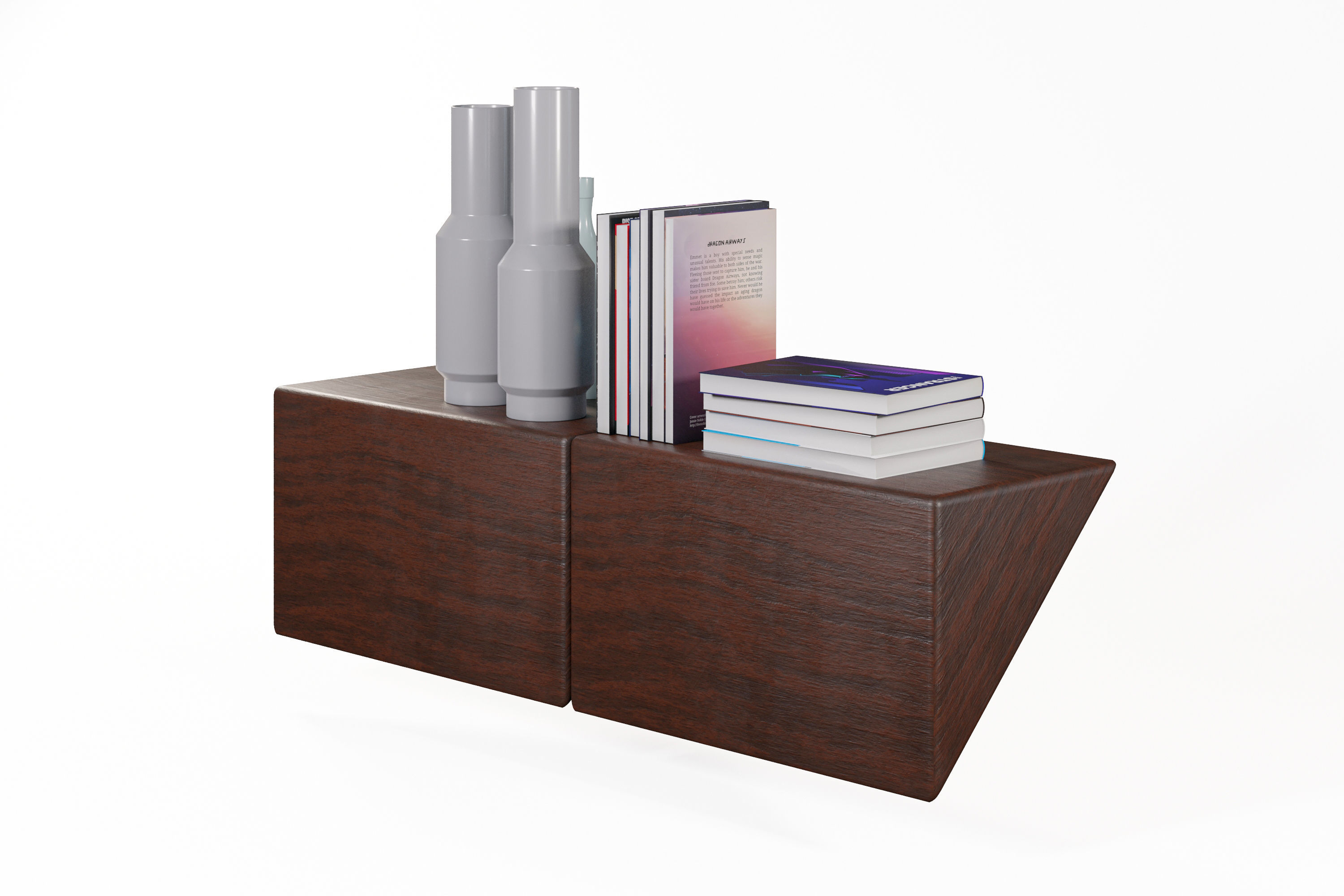 Shelf with books and vases 3D model_7