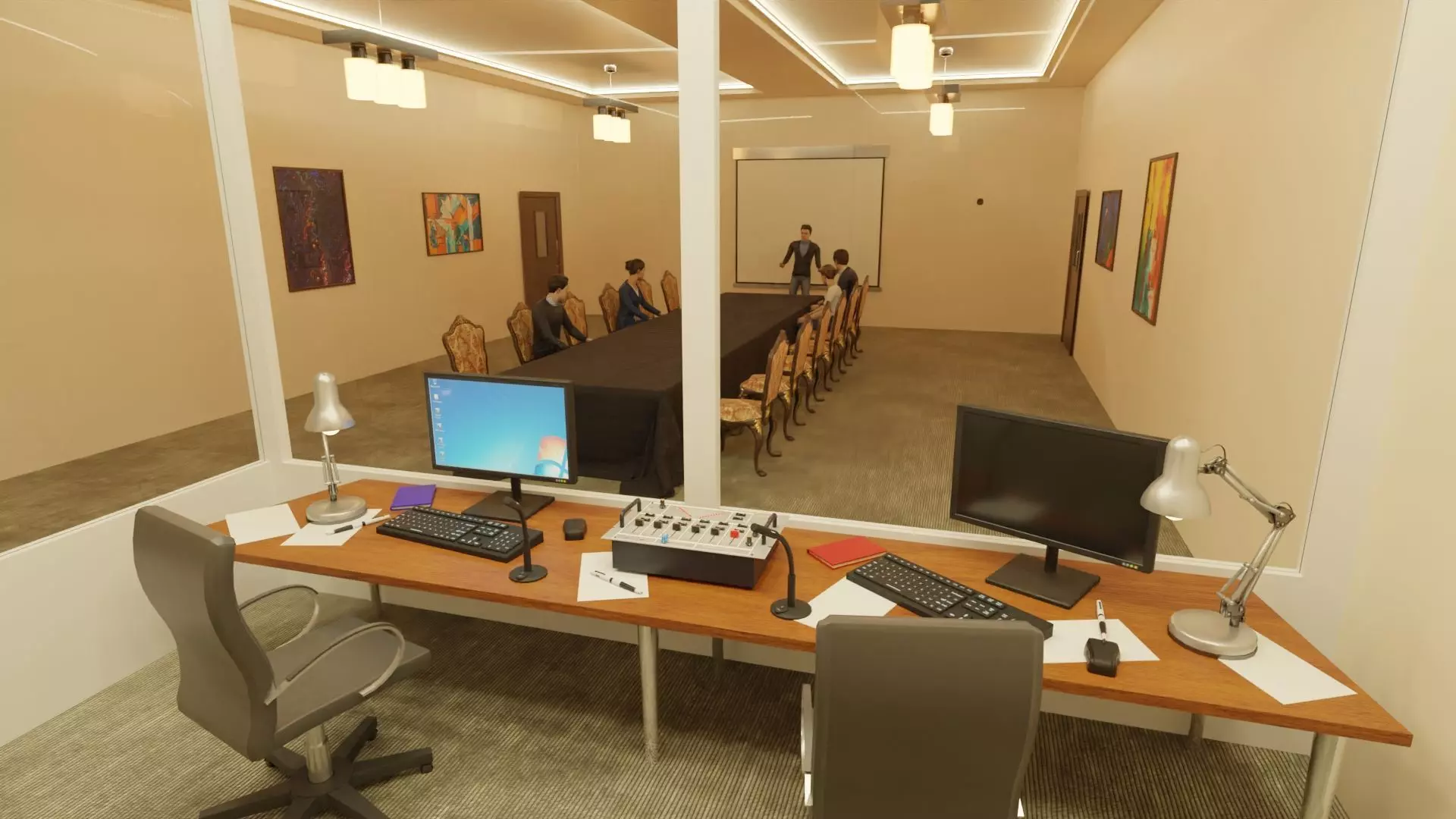 VR Conference Meeting Room Low-poly 3D model_0