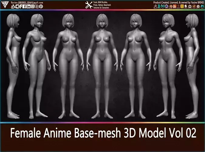 Female Anime Base-mesh 3D Model Vol 02 Low-poly 3D model