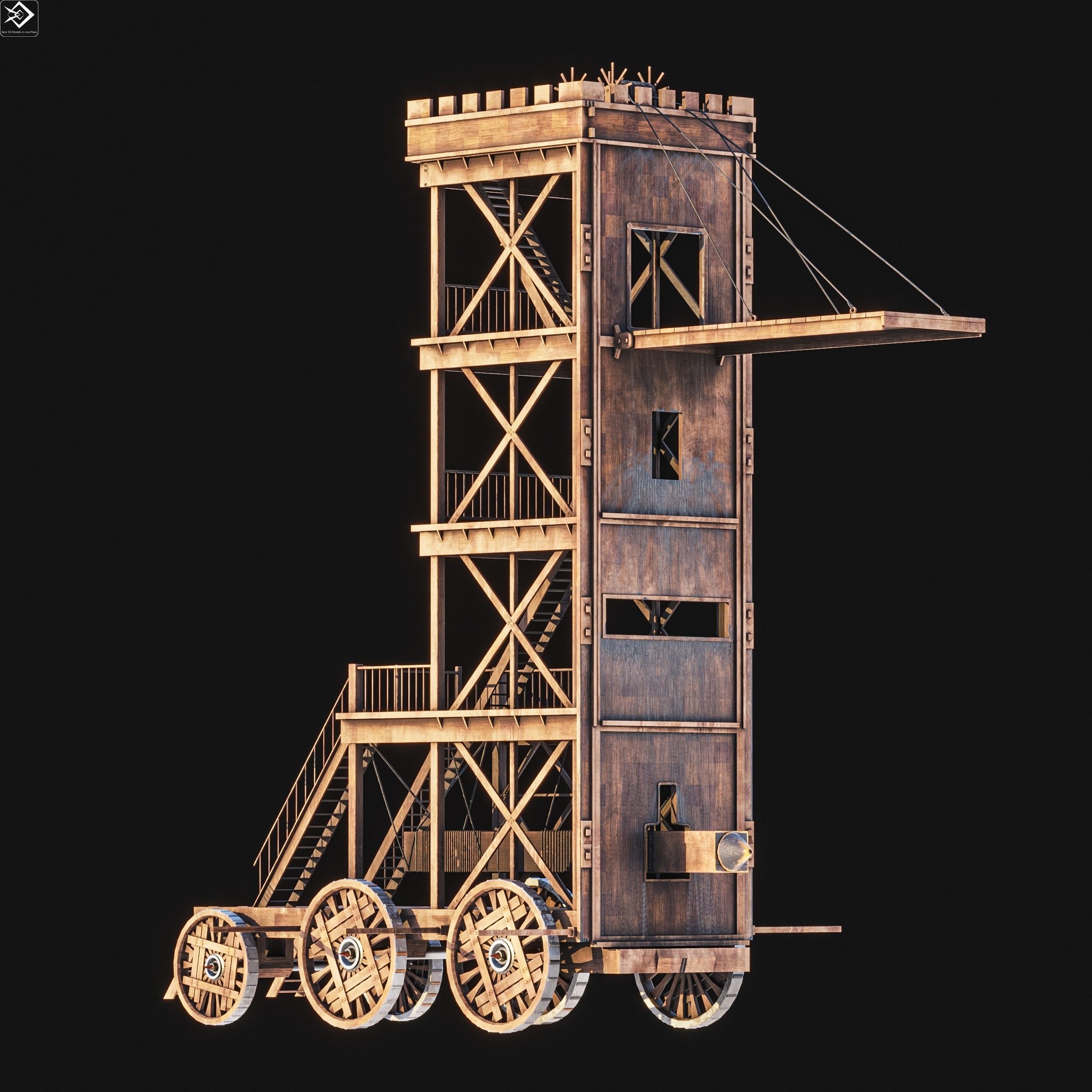 Siege Tower   Low-poly 3D model_4
