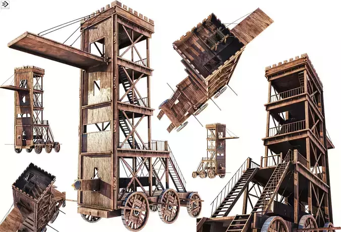 Siege Tower   Low-poly 3D model