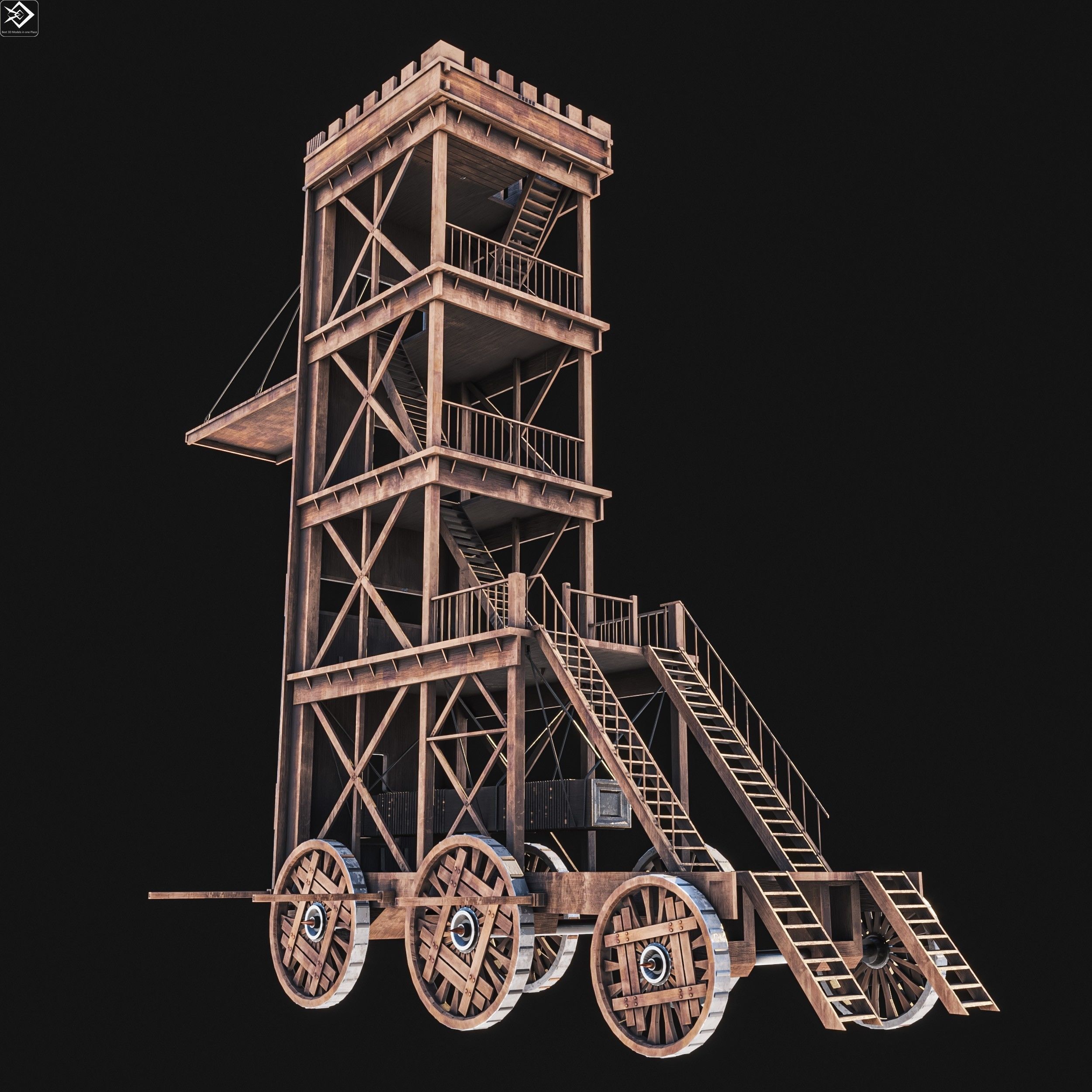 Siege Tower   Low-poly 3D model_5