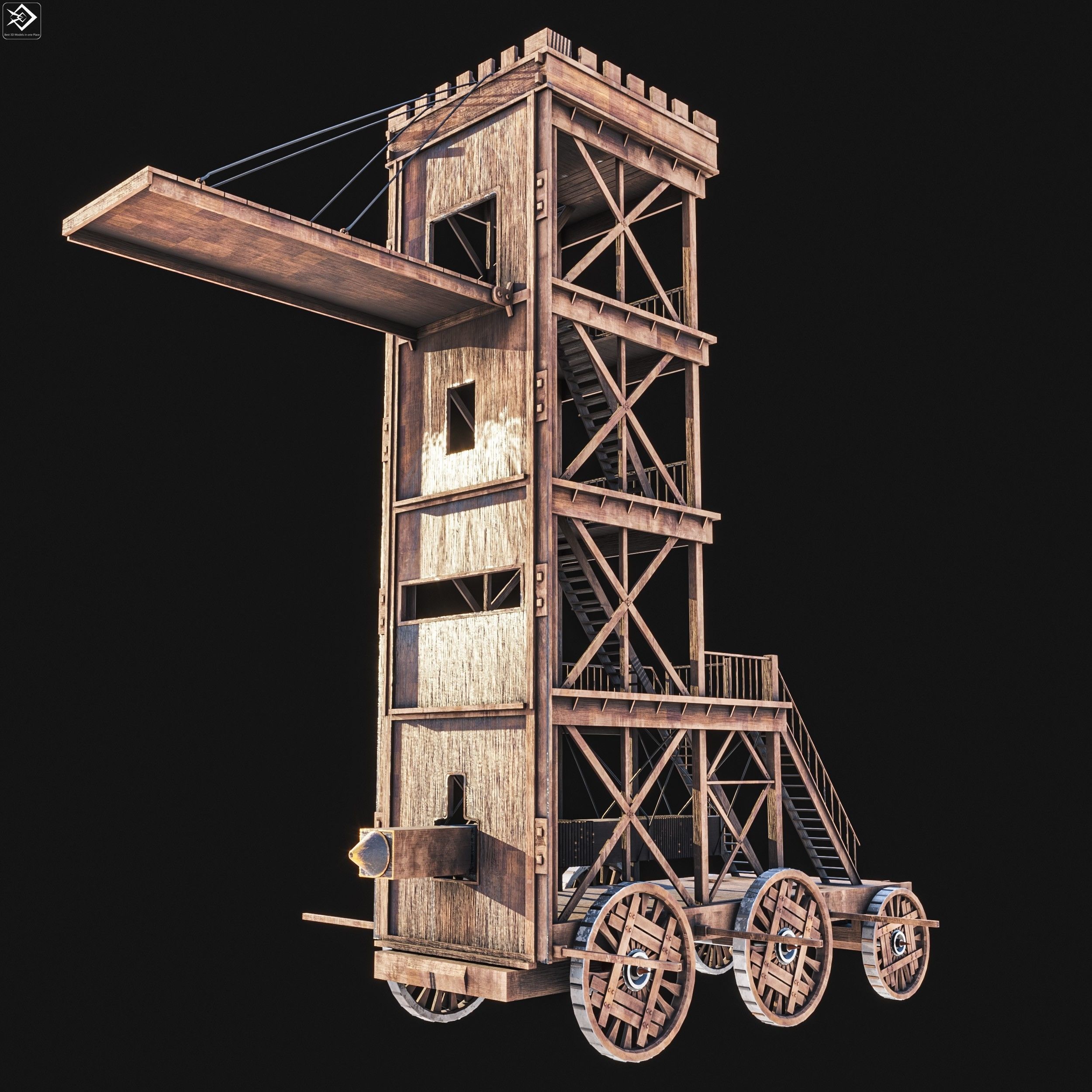 Siege Tower   Low-poly 3D model_1