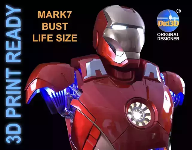 IRONMAN Mark7 BUST HQ LIFE SIZE Did3D 3D Print Ready 3D print model