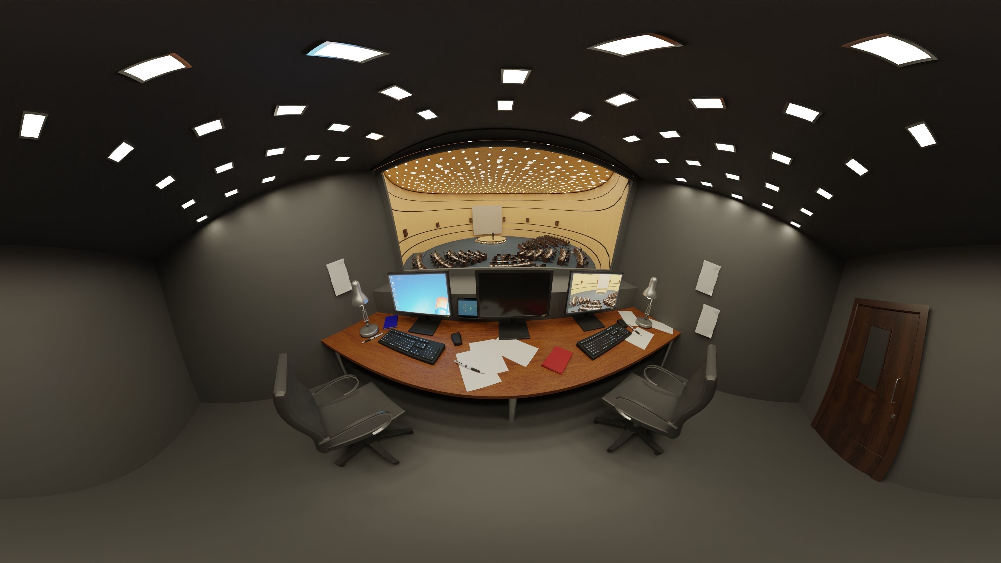 VR Conference Hall Council Parliament Control Room Low-poly 3D model_3