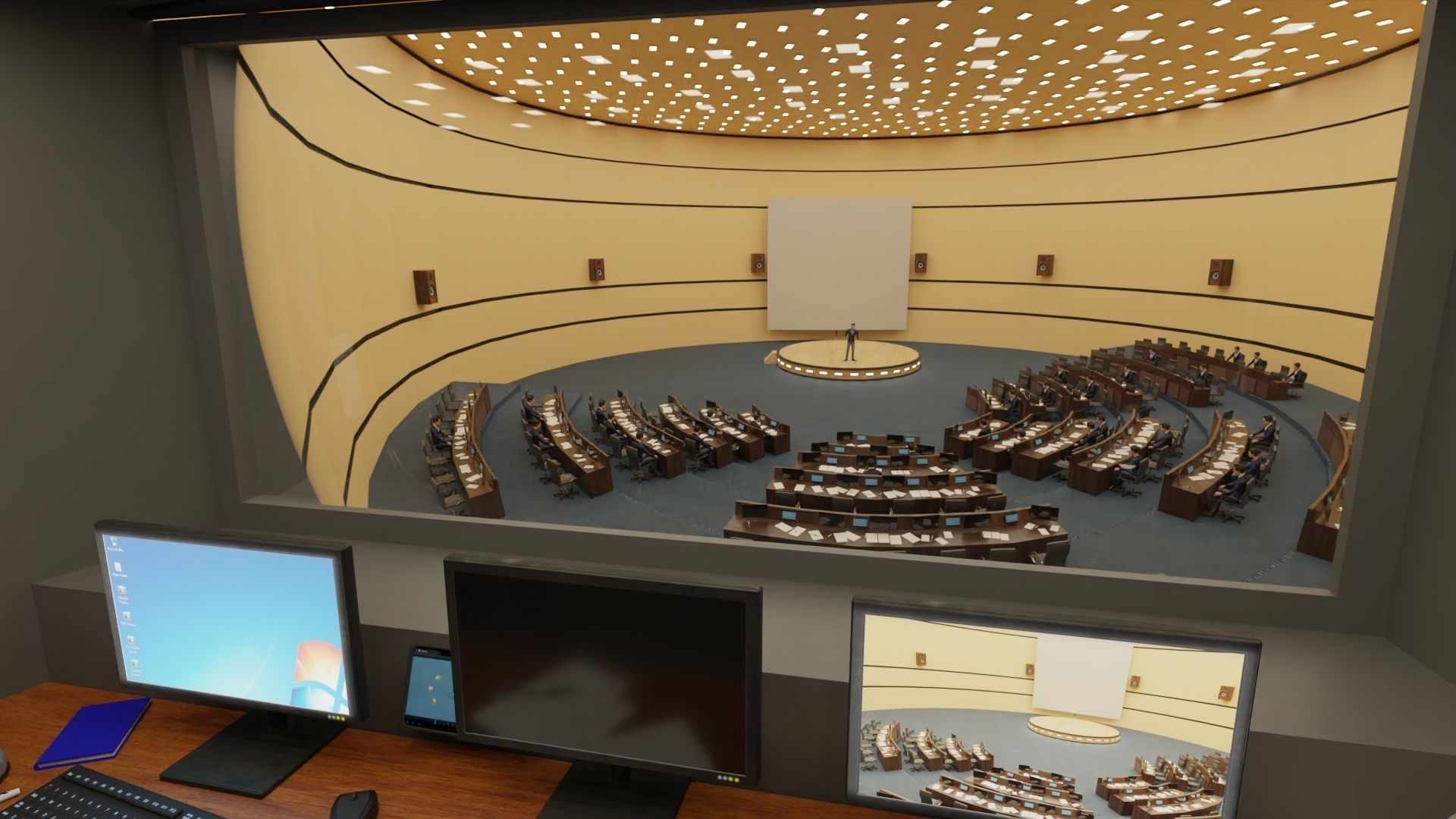 VR Conference Hall Council Parliament Control Room Low-poly 3D model_1