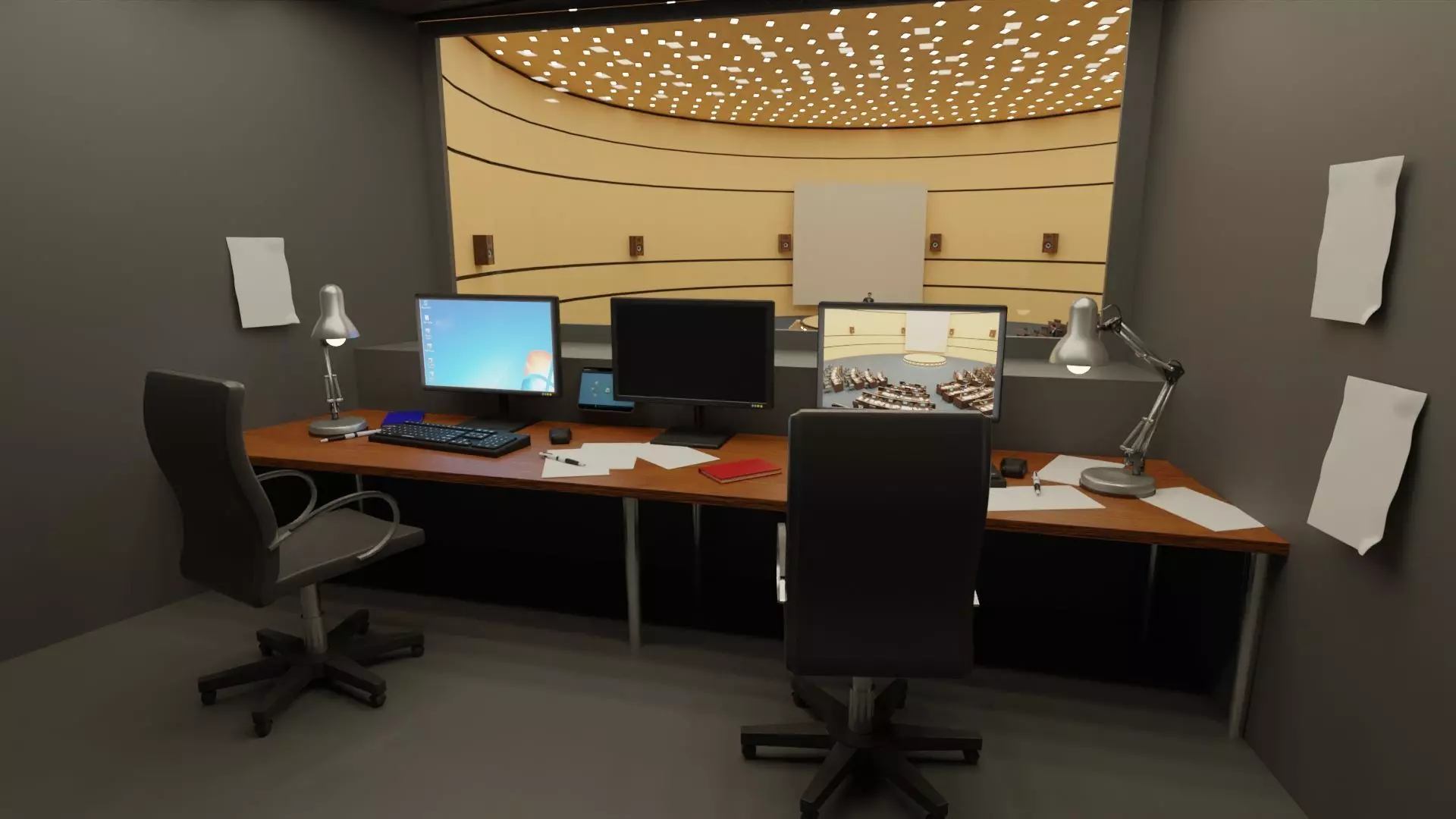 VR Conference Hall Council Parliament Control Room Low-poly 3D model_0