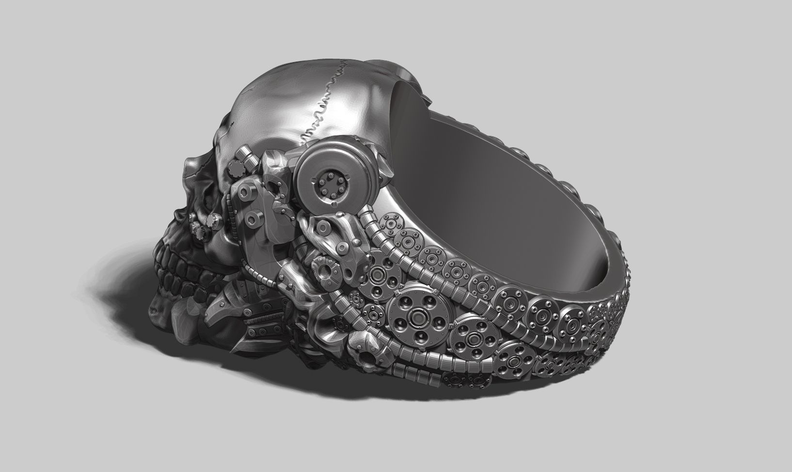 skull robotic ring a22 3d print model 3D print model_7