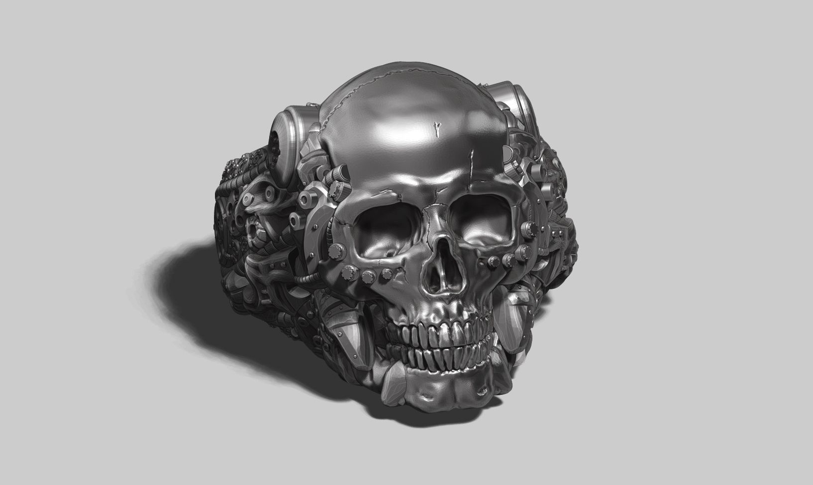 skull robotic ring a22 3d print model 3D print model_10