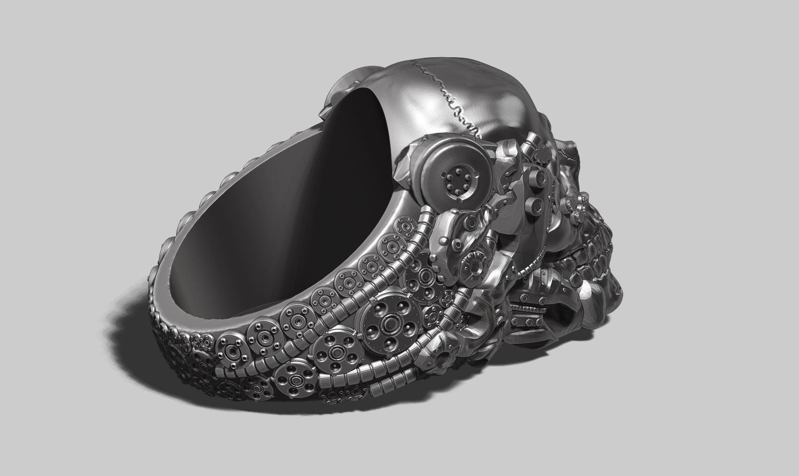 skull robotic ring a22 3d print model 3D print model_3