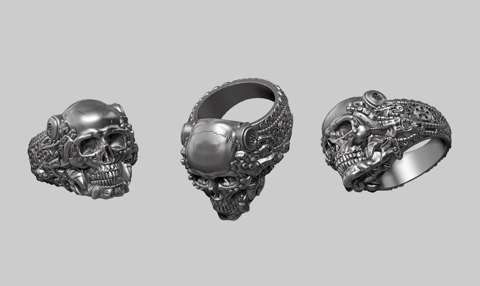 skull robotic ring a22 3d print model 3D print model_1