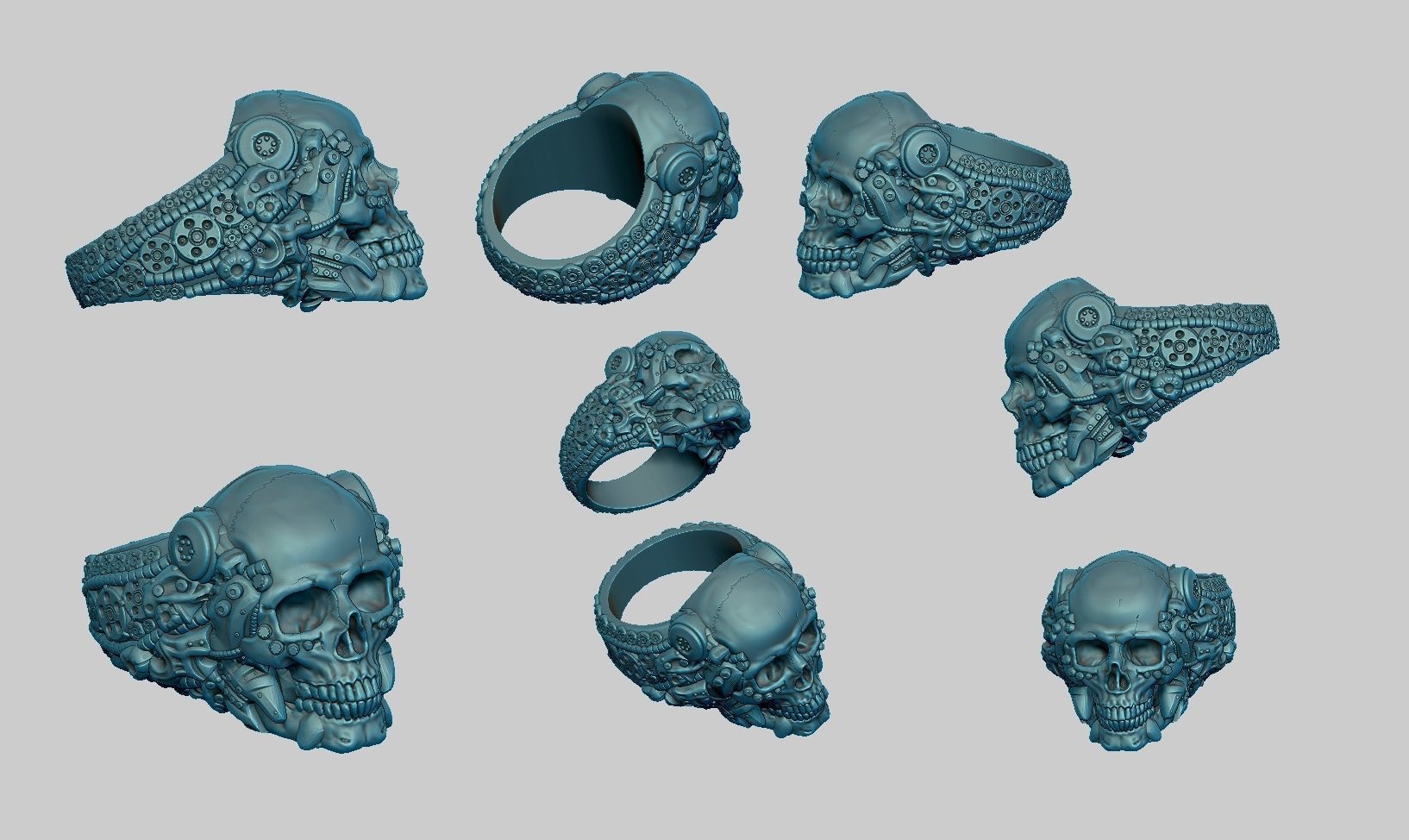 skull robotic ring a22 3d print model 3D print model_21