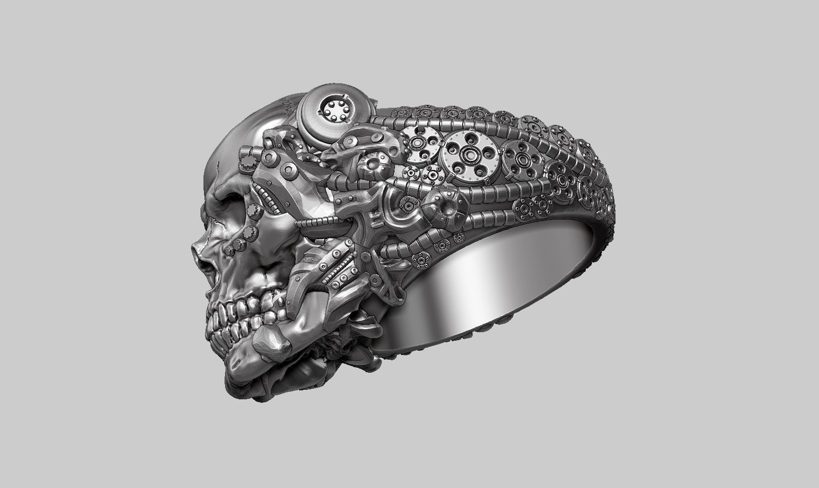 skull robotic ring a22 3d print model 3D print model_12