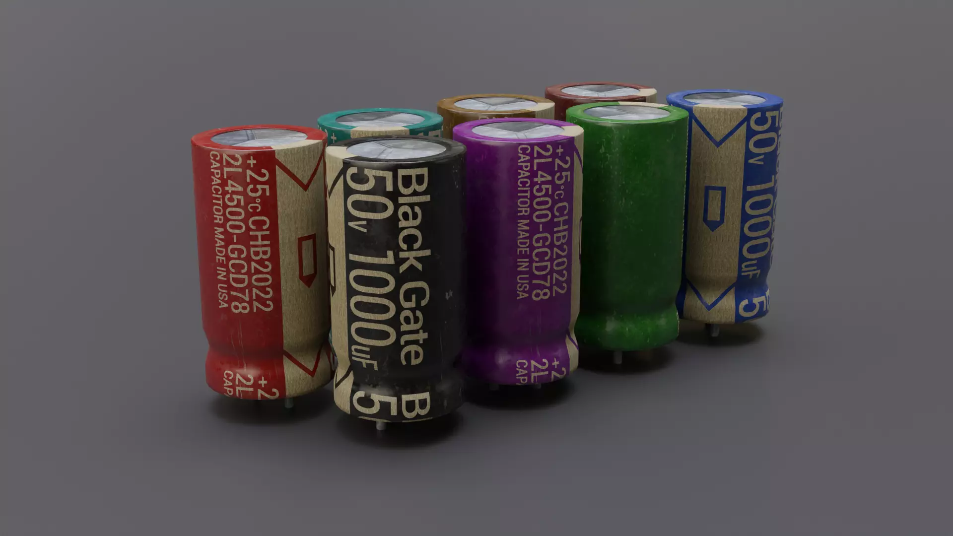 Capacitors pack photorealistic lowpoly 8 color vars for games Low-poly 3D model_0