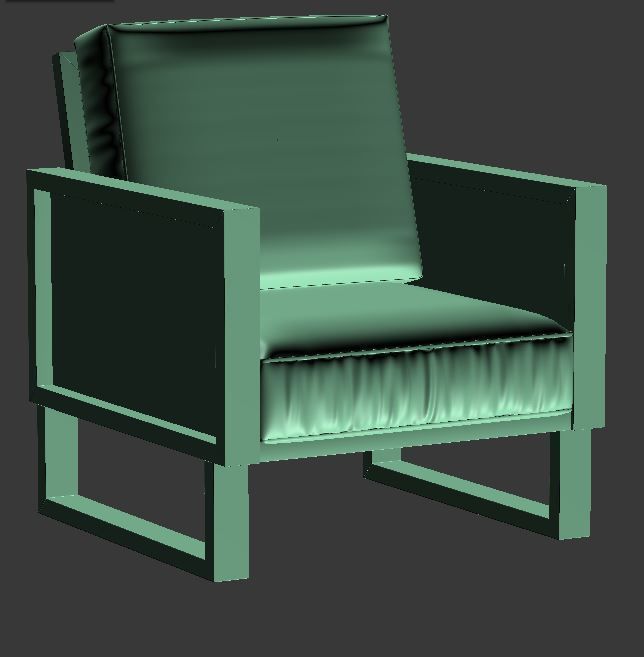 Armchair orange leather lounge chair with wooden frame Low-poly 3D model_7