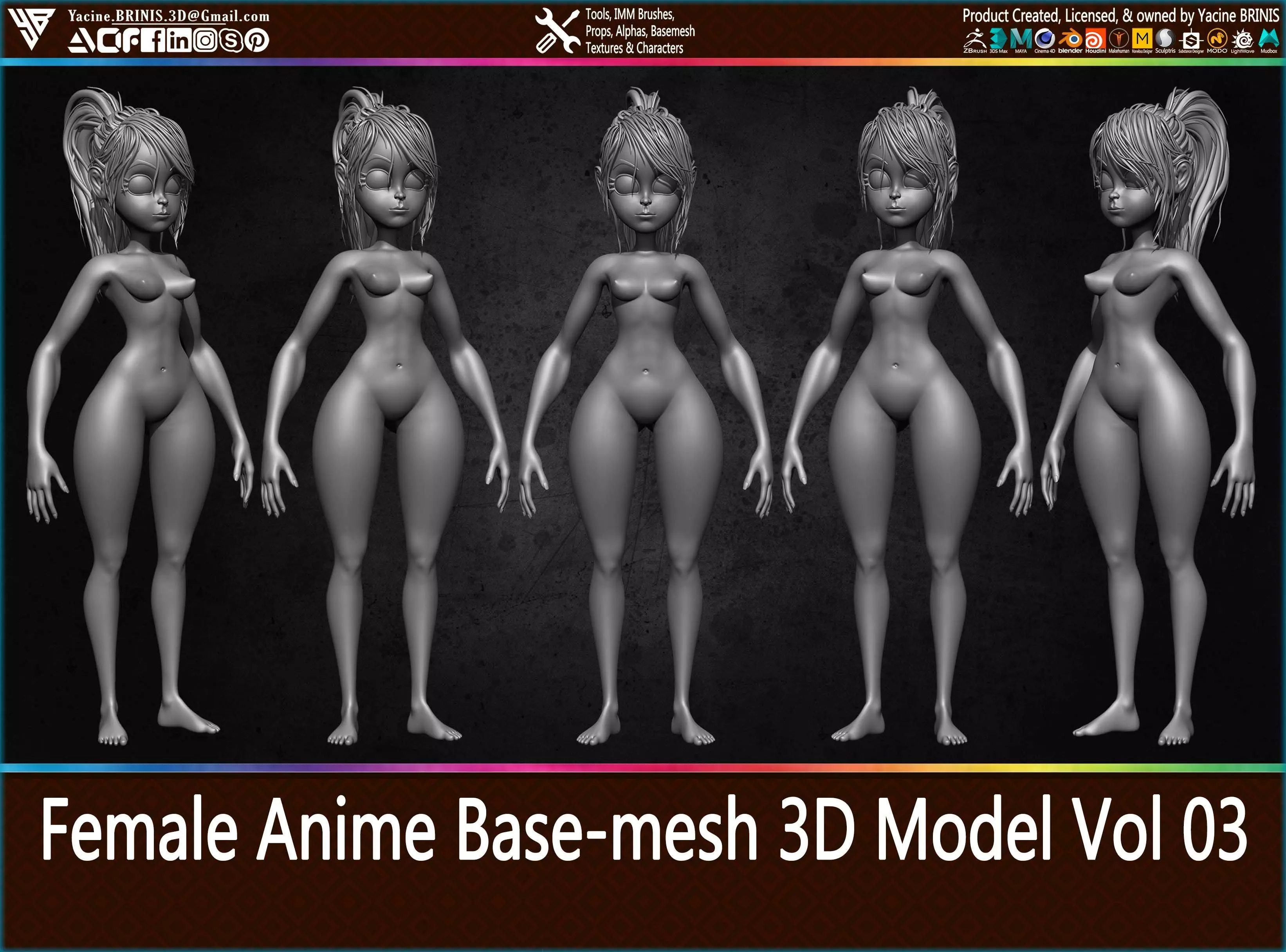 Female Anime Base-mesh 3D Model Vol 03 Low-poly 3D model_0
