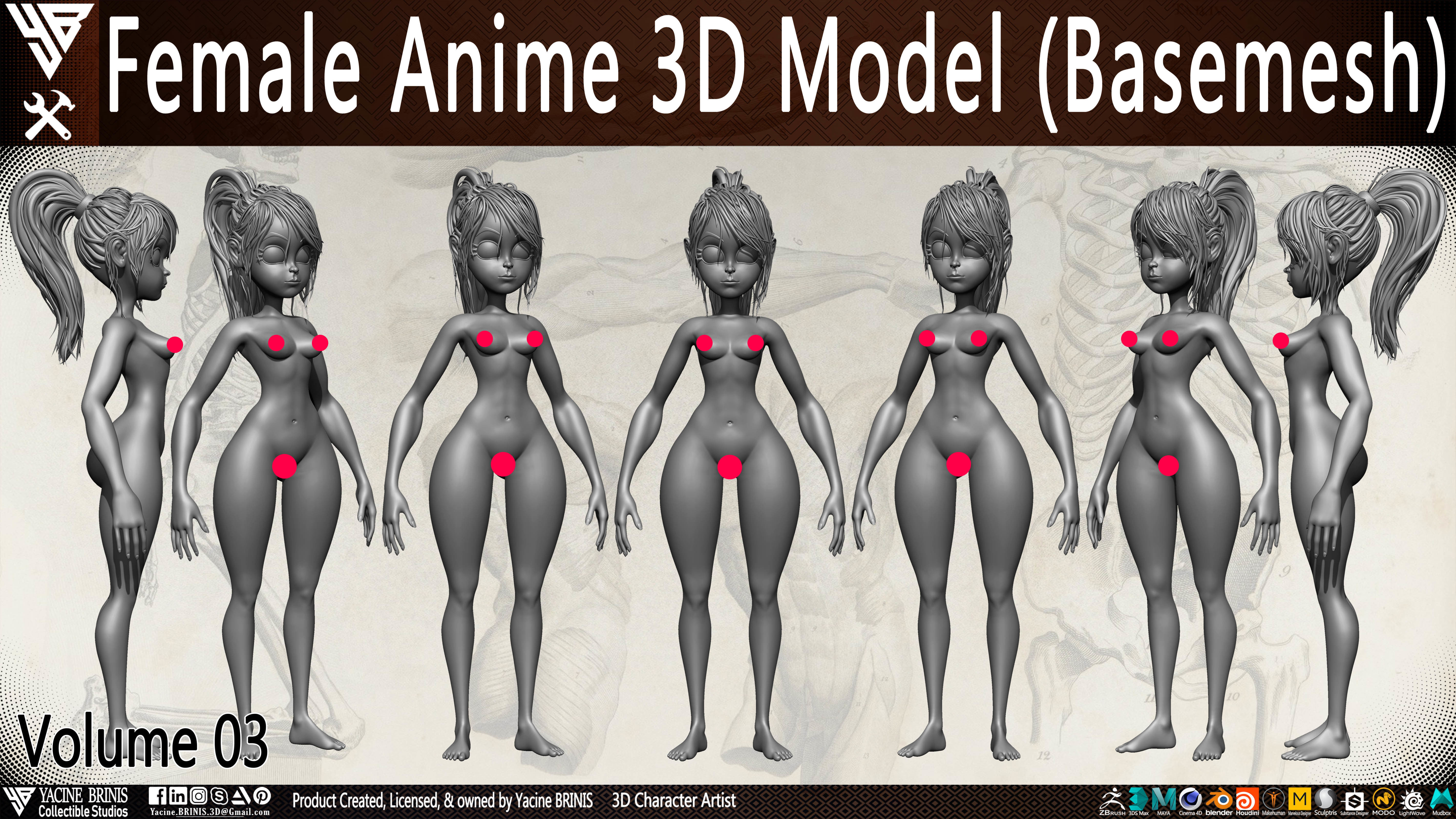 Female Anime Base-mesh 3D Model Vol 03 Low-poly 3D model_1