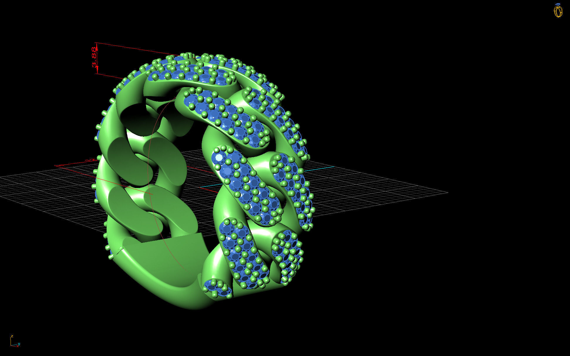 Diamond Cuban Link Ring 12mm 3D print model_8