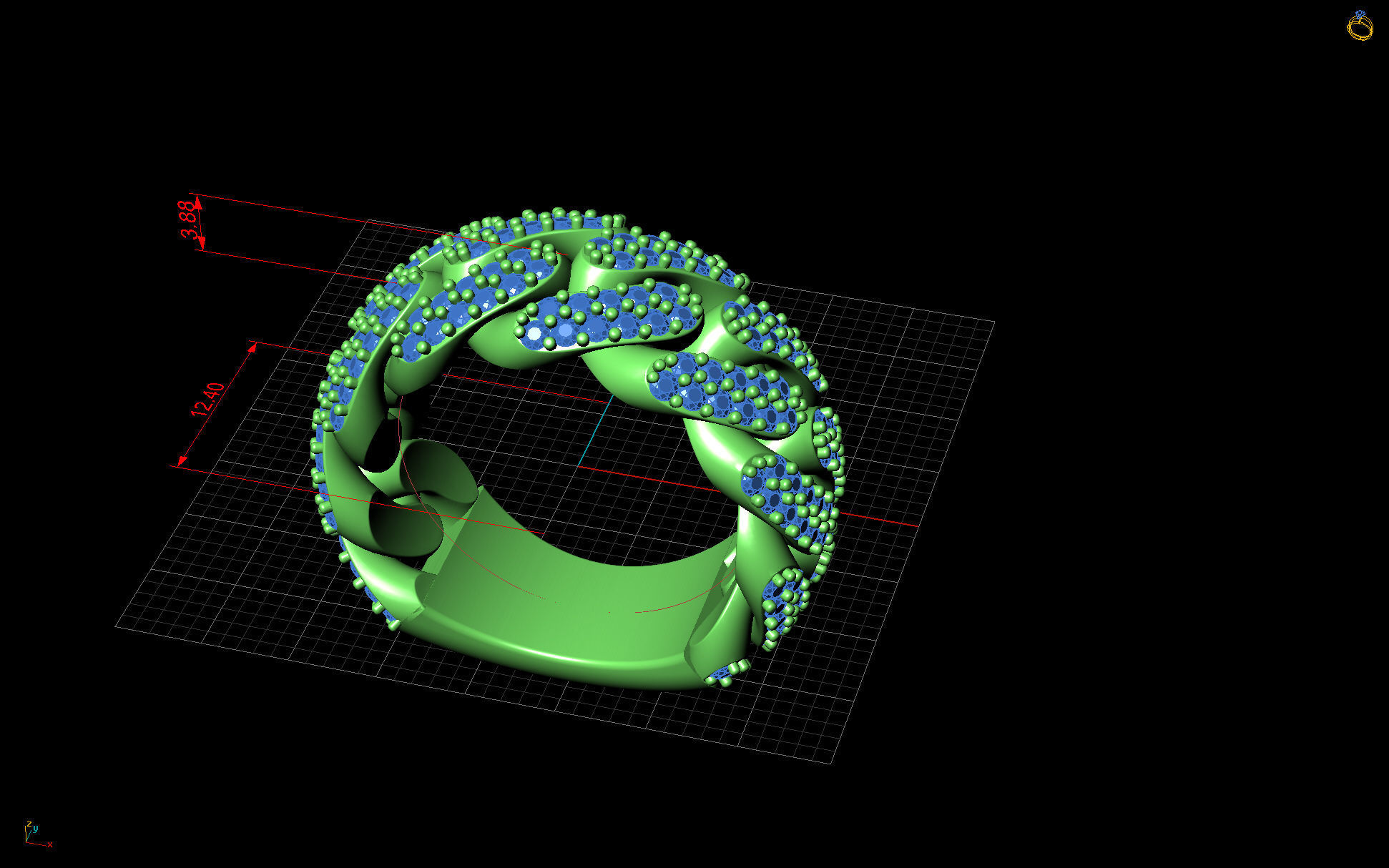 Diamond Cuban Link Ring 12mm 3D print model_7