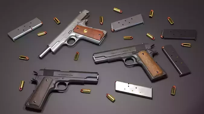 Colt Government Model 1911A1 Pre-Series 70 - Game Asset Low-poly 3D model