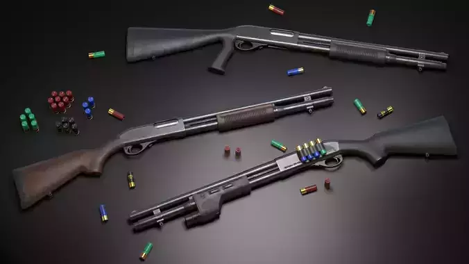 Remington 870 Police Magnum 12 Gauge Shotgun Pack - Game Asset Low-poly 3D model