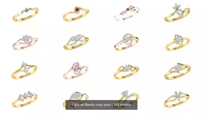 143 Light wt Bands rings pack 3D Model Collection