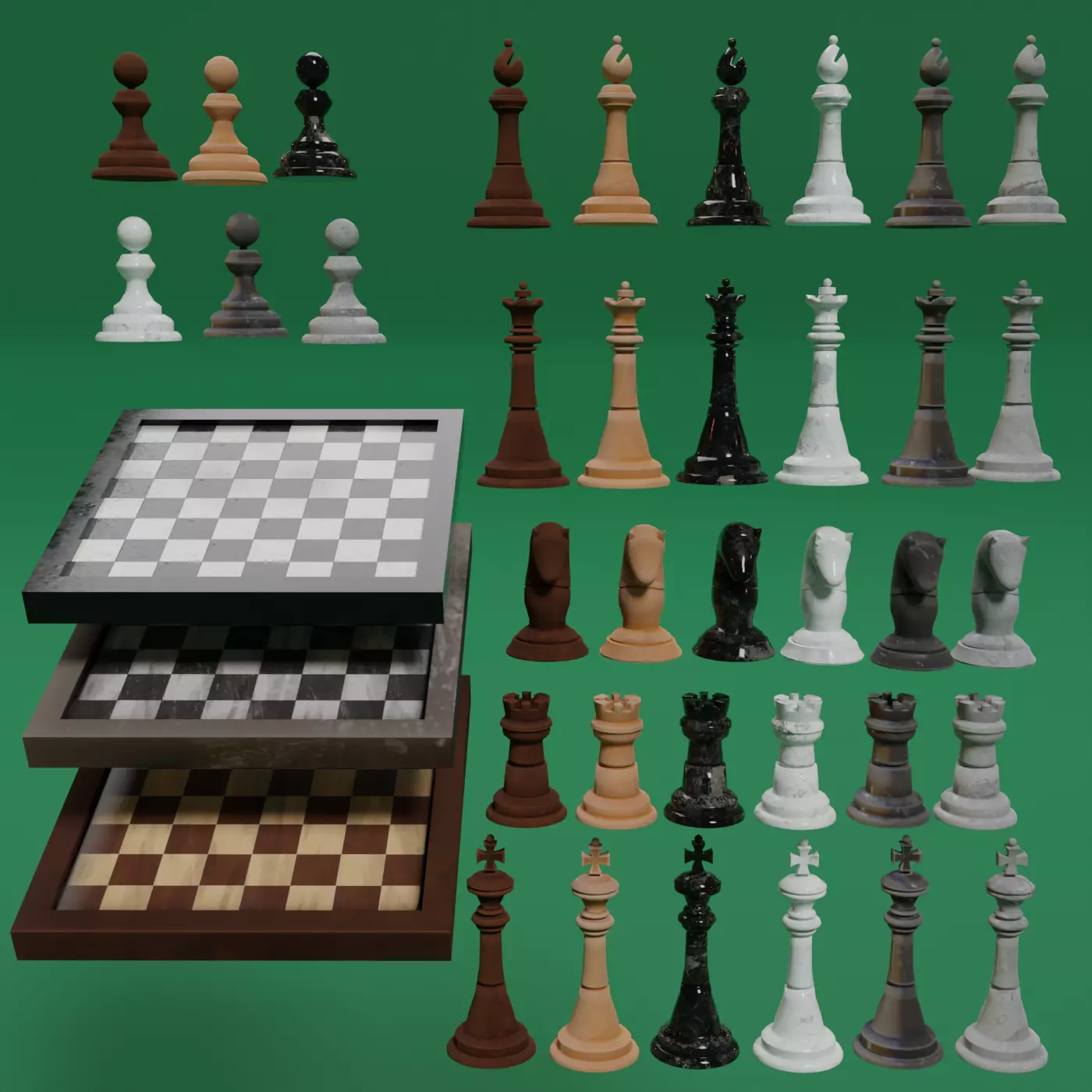 Chess board Low-poly 3D model_0