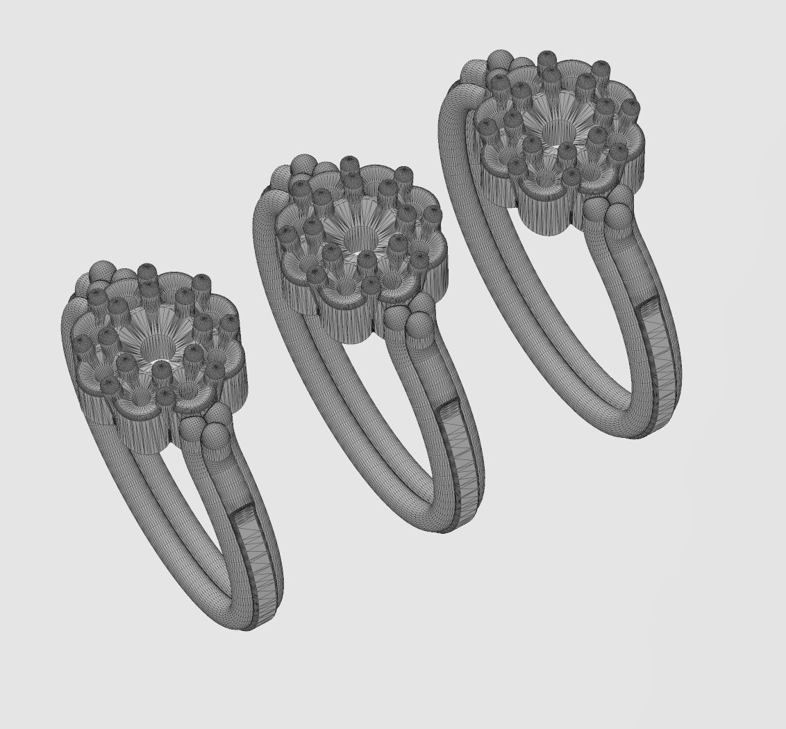 Bubble diamond cluster bead and rope ring US sizes 6 7 8 3D print model_13